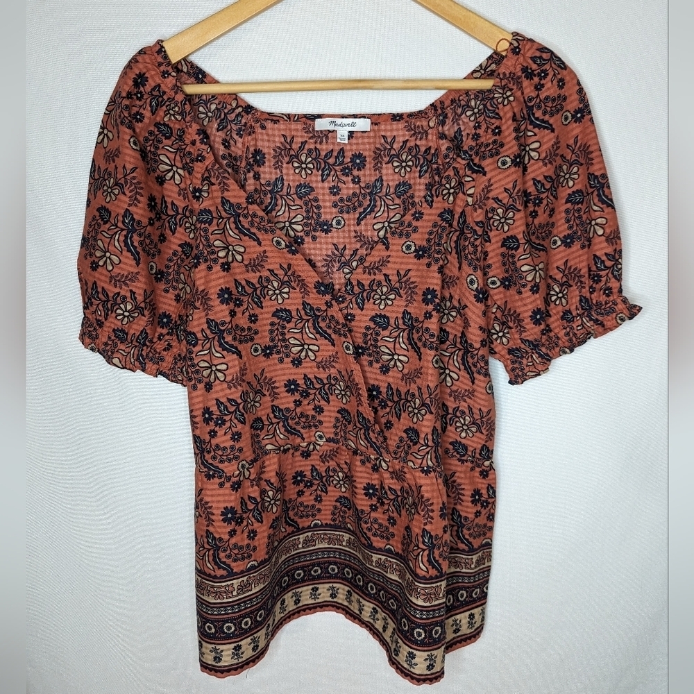 Madewell‎ Puff Sleeves Peplum Top Cavoli Floral Size XS Earthy Tones